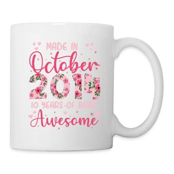 Octobre 2014 Anniversaire 10 Ans Pour filles - Mug blanc - blanc - Droite