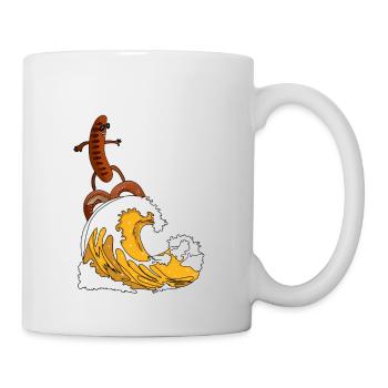 Bratwurst surft Brezel Surfbrett auf Bier - Tasse - Weiß - Rechts