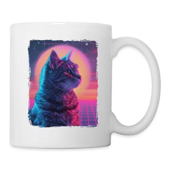 Funny Cute Retro Cat Animal 80s Neon Sun Fat Cat - Mug - white - Right