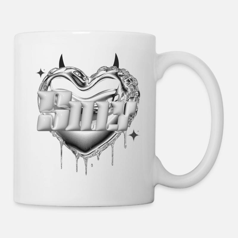 Coeur en métal argenté - Mug blanc - blanc