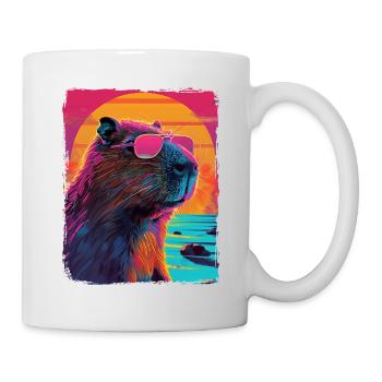 Retro 80s Neon Pink Funny Cool Capybara Rodent - Mug - white - Right