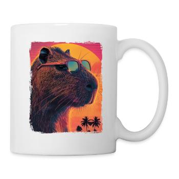 Retro 80s Neon Pink Funny Cool Capybara Rodent - Mug - white - Right