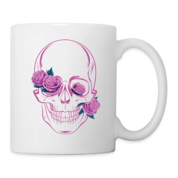 Halloween Pink Skeleton Skull Rose Flower Floral - Mug - white - Right