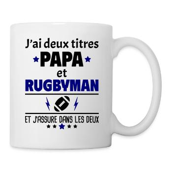 Deux titres papa et rugbyman - Mug blanc - blanc - Droite