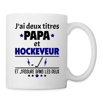 Deux titres papa et hockeyeur, fête des pères,noël - Mug blanc - blanc - Droite