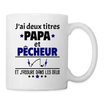 Deux titres papa et pêcheur,fête des pères, noël - Mug blanc - blanc - Droite