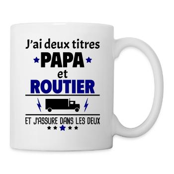 Deux titres papa et routier, fête des pères, noël - Mug blanc - blanc - Droite