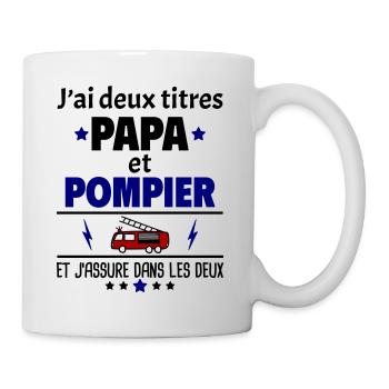 Deux titres papa et pompier, fête des pères, noël - Mug blanc - blanc - Droite