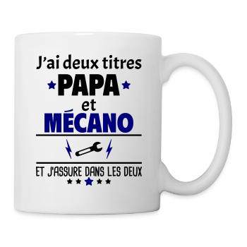 Deux titres papa et mécano, fête des pères, noël - Mug blanc - blanc - Droite
