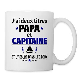 Deux titres papa et capitaine,fête des pères, noël - Mug blanc - blanc - Droite
