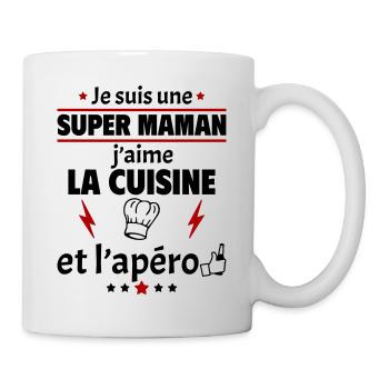 Super maman cuisine et apéro, fête des pères, noël - Mug blanc - blanc - Droite