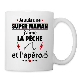 Super maman pêche et apéro, fête des mères, noël - Mug blanc - blanc - Droite