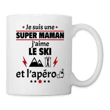 Super maman ski et apéro, fête des mères, noël - Mug blanc - blanc - Droite