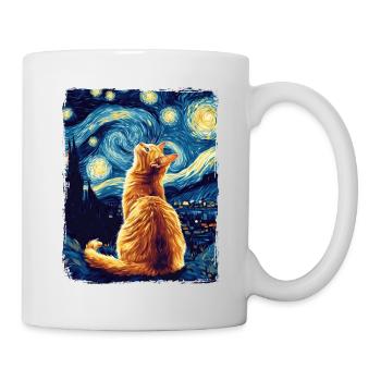 Orange Katze Tier Sternenhimmel Nacht Malerei Van Gogh - Tasse - Weiß - Rechts