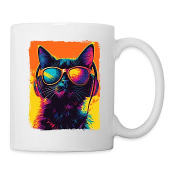 DJ Cool Black Cat With Headphones EDM Music Techno - Mug - white - Right