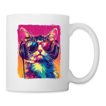 DJ Cool Cat With Headphones EDM Music Techno - Mug - white - Right