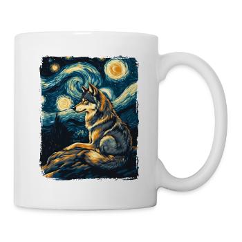 Wolf Kojote Wildes Tier Sternenhimmel Malerei - Tasse - Weiß - Rechts
