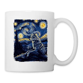 Wolf Kojote Wildes Tier Sternenhimmel Malerei - Tasse - Weiß - Rechts