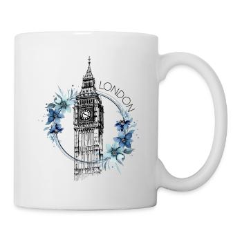 London Big Ben England Blumen Line Art Kunst - Tasse - Weiß - Rechts