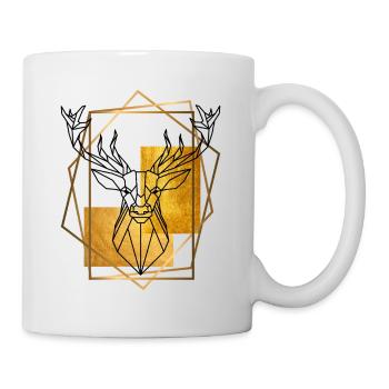 Hirsch Hirschgeweih Tier Geometrisch Gold Kunst - Tasse - Weiß - Rechts