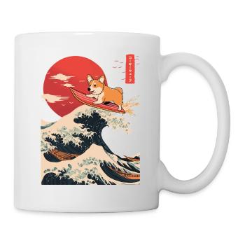 Corgi Dog Hund Animal Japanese Surfing Beach Wave - Mug - white - Right