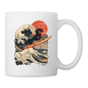 Dachshund Dog Animal Japanese Surfing Beach Wave - Mug - white - Right