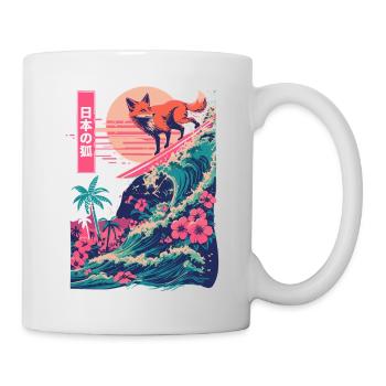 Fox Red Fox Animal Japanese Surfing Beach Wave - Mug - white - Right