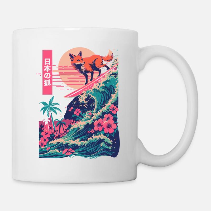 Fuchs Rotfuchs Tier Japanisch Surfen Strand Welle - Tasse - Weiß