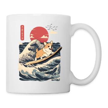 Corgi Dog Hund Animal Japanese Surfing Beach Wave - Mug - white - Right