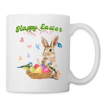 Joyeuses Pâques - Lapin avec panier de Pâques - Mug blanc - blanc - Droite