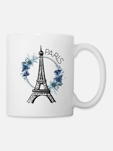 Paris Tour Eiffel France Floral Line Art - Mug blanc - blanc