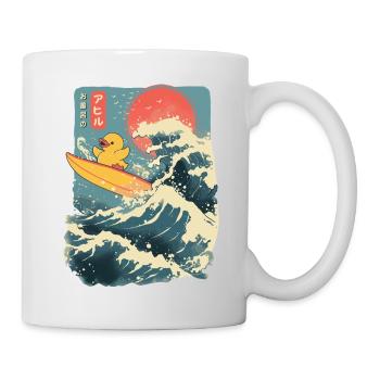 Canard en caoutchouc Animal Japonais Surf Fleur Coucher de soleil - Mug blanc - blanc - Droite