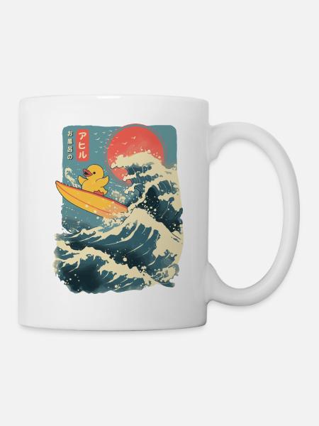 Gummiente Tier Japanisch Surfen Blume Sonnenuntergang - Tasse - Weiß