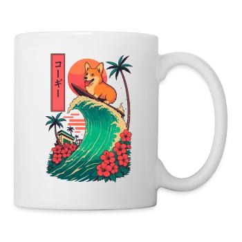 Corgi Dog Animal Japanese Surfing Flower Sunset - Mug - white - Right