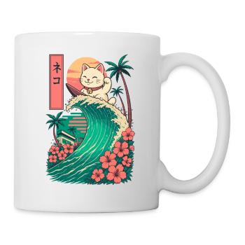 Cat Katze Animal Japanese Surfing Flower Sunset - Mug - white - Right