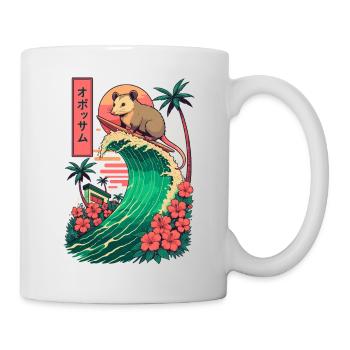 Opossum, rat, rongeur, animal, japonais, surf, fleur - Mug blanc - blanc - Droite