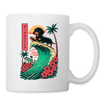 Dachshund Sausage Dog Wiener Japanese Surfing - Mug - white - Right