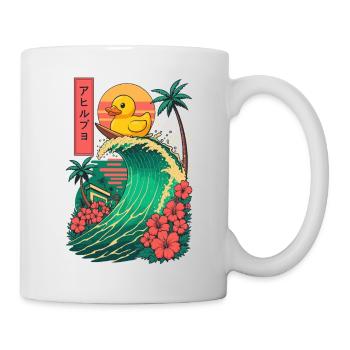 Canard en caoutchouc Animal Japonais Surf Fleur Coucher de soleil - Mug blanc - blanc - Droite