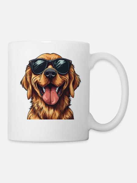Lustiger Hund Sonnenbrille Comic Illustration - Tasse - Weiß