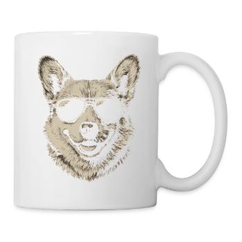 Dog Welsch Corgi Portrait Glasses Vintage Graphic - Mug - white - Right