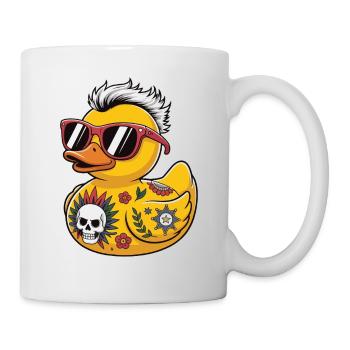 punk gummi ente sonnenbrille schädel tattoo blume - Tasse - Weiß - Rechts