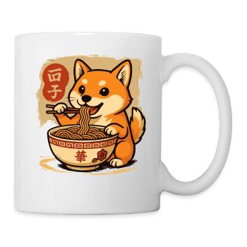 Niedlicher Shiba Inu Hund Isst Ramen Nudeln Karikatur - Tasse - Weiß - Rechts