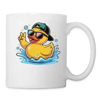 coole Ente Gummiente Cartoon Sonnenbrille Kappe - Tasse - Weiß - Rechts