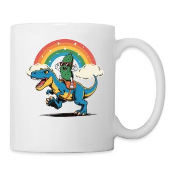 Pickle Cucumber Riding A Dinosaur Rainbow Cartoon - Mug - white - Right