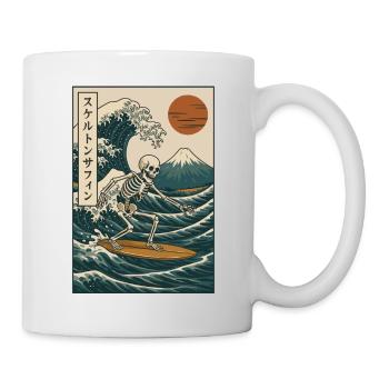 Skelett Surfen Japanische Welle Mt. Fuji Retro Kunst - Tasse - Weiß - Rechts