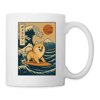 Chien de Poméranie Amoureux Surf Grande Vague Mont Fuji - Mug blanc - blanc - Droite