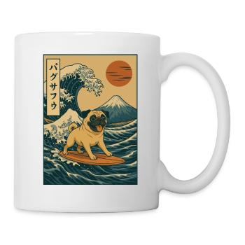 Carlin Chien Amoureux Surf Japonais Vague Mont Fuji Art - Mug blanc - blanc - Droite