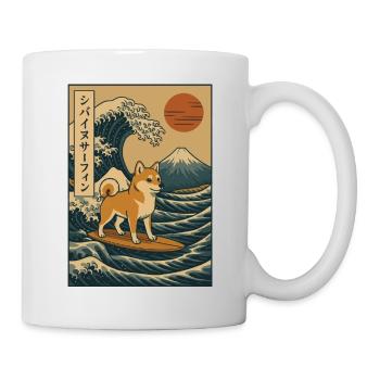 Shiba Inu Hund Surfen Japanische Welle Kunst Berg Fuji - Tasse - Weiß - Rechts