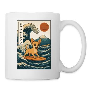 Chihuahua Surfing Japanese Wave Art - Mug - white - Right