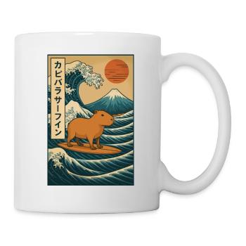 Capybara Surfing Japanese Wave Art - Mug - white - Right